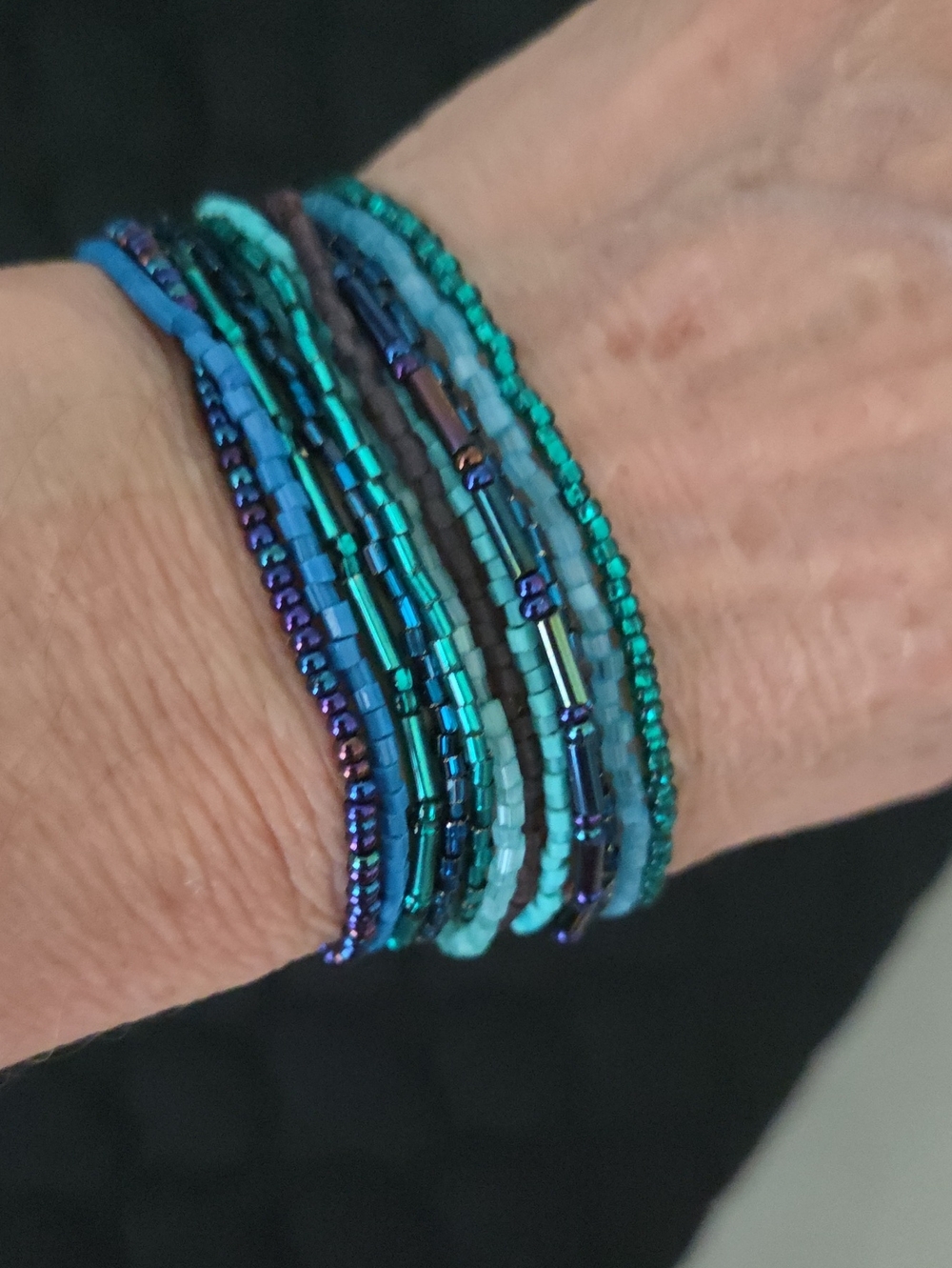 Multi-Strand Teal & Blue Seed Bead Wrap Bracelet - Women Jewelry